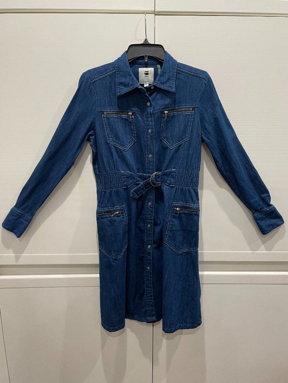 G-Star RAW Denim Shirt Dress Belted Blue Long Sleeve Size S